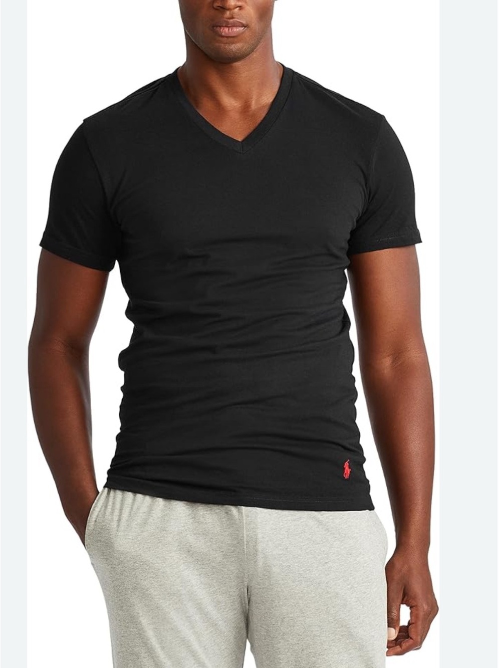 2 Pc Polo by Ralph Lauren Black V-Neck Muscle‎ Tee Longline with Red Pony